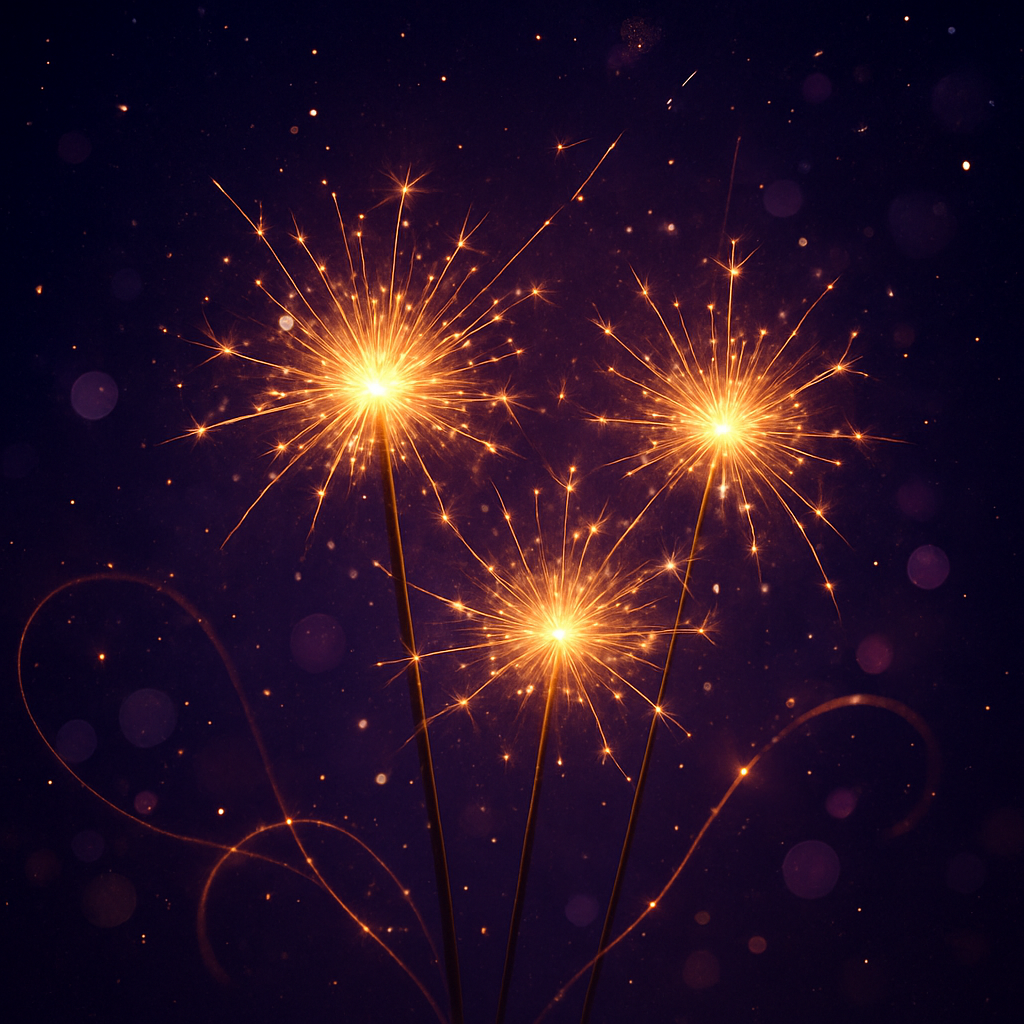 Golden sparklers against a night sky